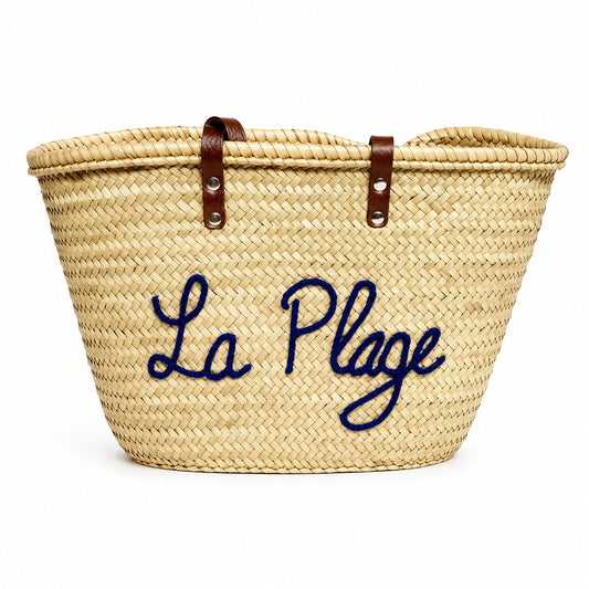 Personalised handwoven-moroccan-straw-beach-bag-with- leather