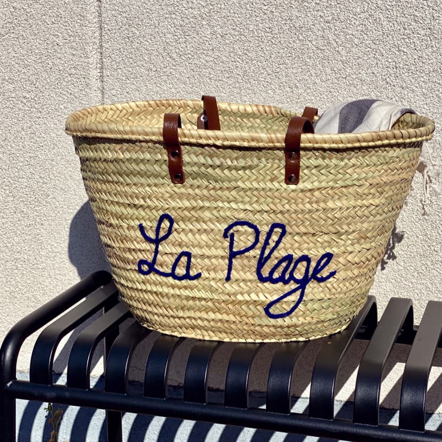 Personalised handwoven-moroccan-straw-beach-bag-with- leather