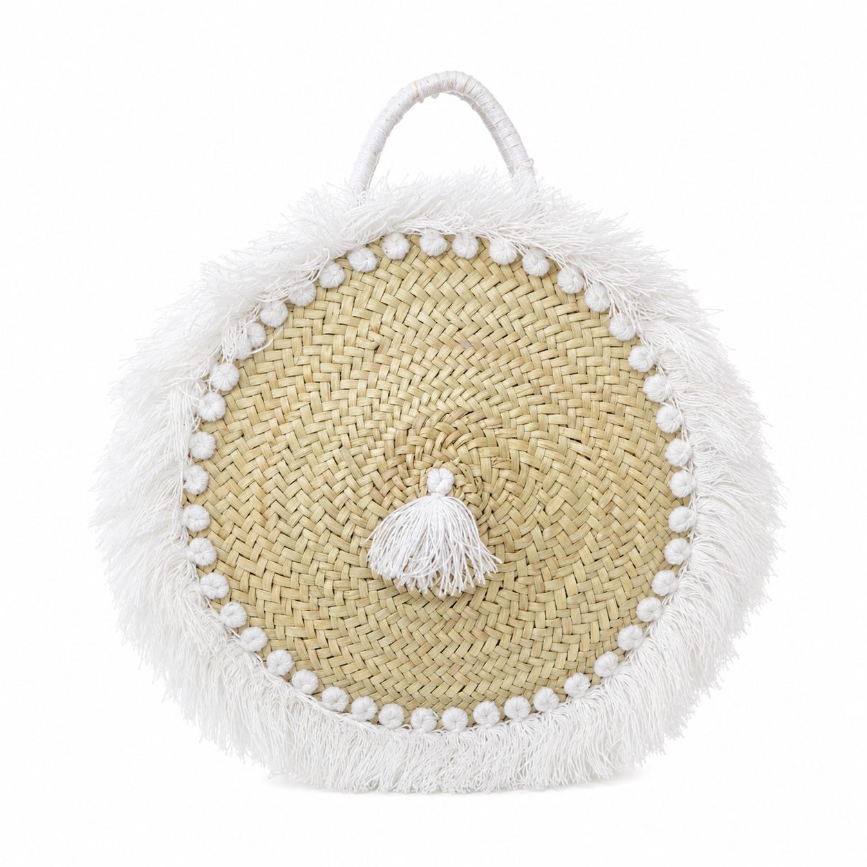 Personalised handwoven-moroccan-round straw-beach-bag-with-tasels