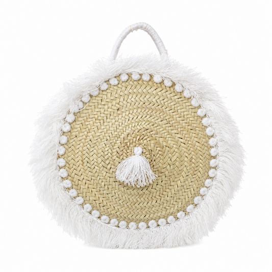 Personalised handwoven-moroccan-round straw-beach-bag-with-tasels