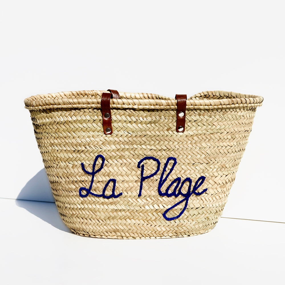 Personalised handwoven-moroccan-straw-beach-bag-with- leather